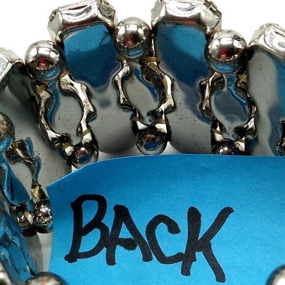 Crystal Rhinestone Stretch Bracelet Wide Amber Bronze Silver - Picture 9 of 10